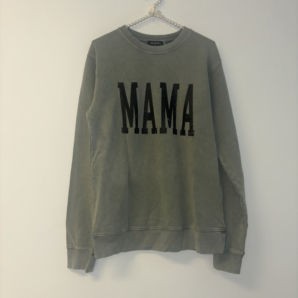Mama Mom crewneck Sz Sm Viral Sweatshirt Sweater‎ Green Boho Indie Casual Lounge - Picture 3 of 12